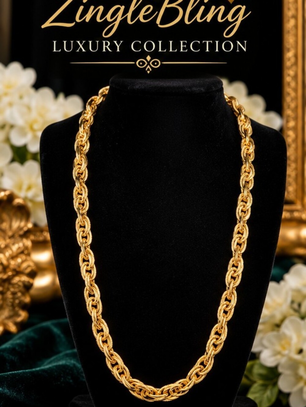 Gold Tone Twisted Woven Rope Chain Necklace 28" 7mm Long Statement NWOT